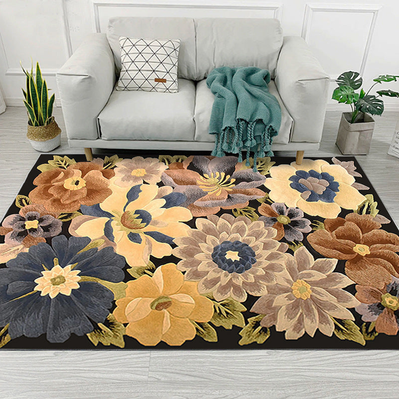 Yellow Modern Area Rug Polyester Plants Rug Non-Split Backing Carpet for Living Room