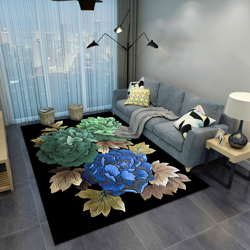 Yellow Modern Area Rug Polyester Plants Rug Non-Split Backing Carpet for Living Room