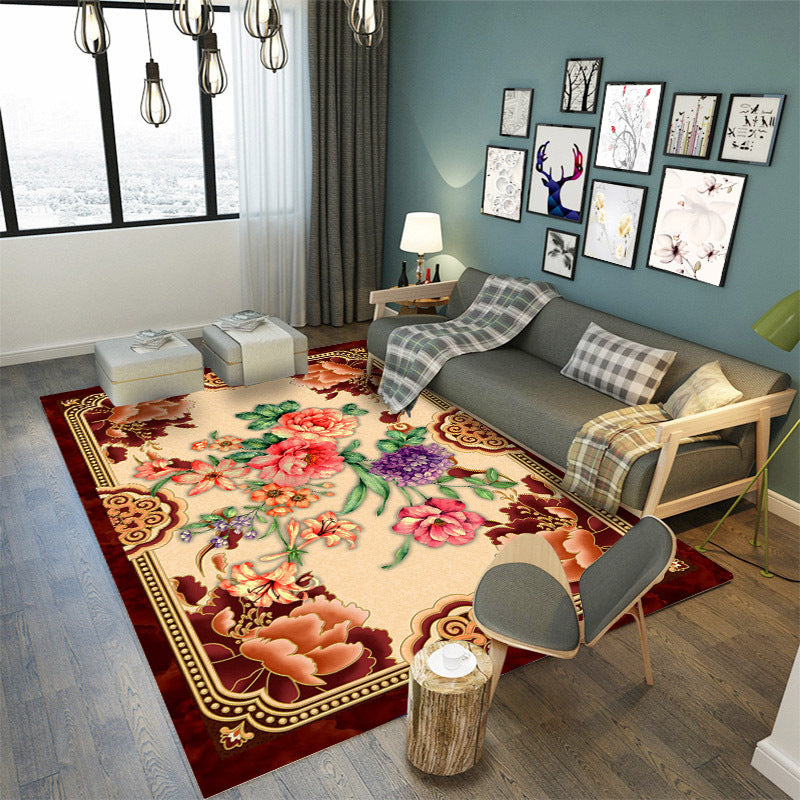 Contemporary Indoor Room Rug Yellow Plants Area Carpet Polyester Anti-Split Carpet