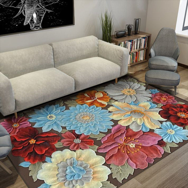 Contemporary Indoor Room Rug Yellow Plants Area Carpet Polyester Anti-Split Carpet