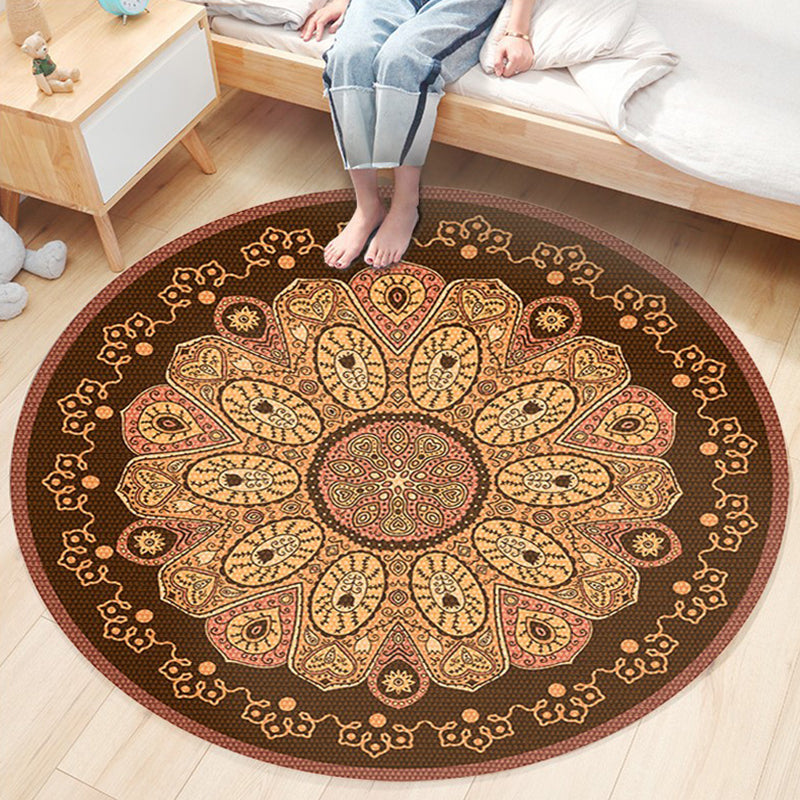 Bohemian Americana Pattern Area Rug Red Polyester Area Carpet Stain Resistant Rug for Home Decor