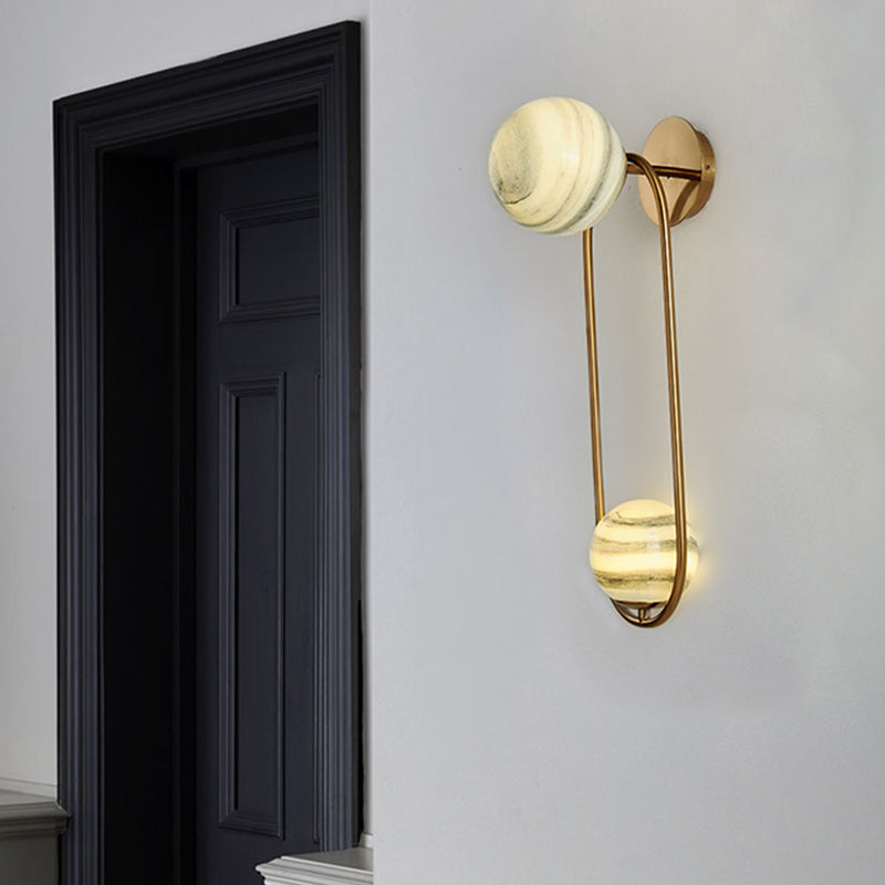 Oval Wall Lighting Modernism Metal 2 Bulbs Gold Sconce Light Fixture for Living Room