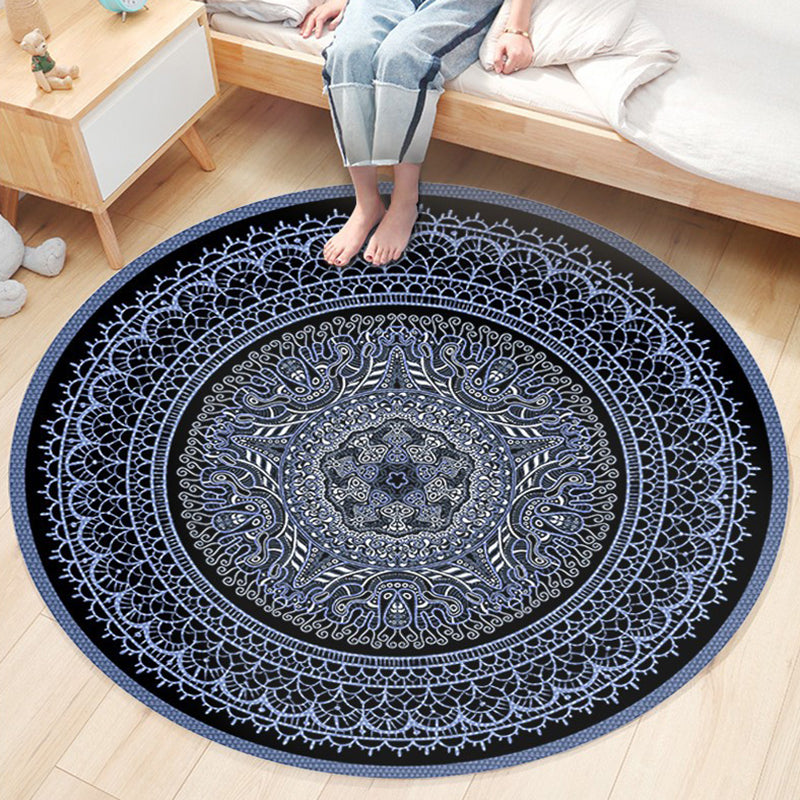 Bohemian Americana Pattern Area Rug Red Polyester Area Carpet Stain Resistant Rug for Home Decor