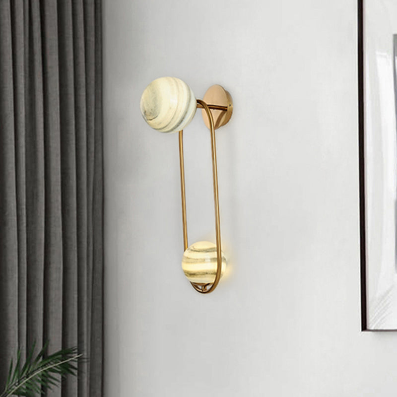Oval Wall Lighting Modernism Metal 2 Bulbs Gold Sconce Light Fixture for Living Room