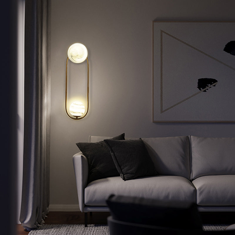 Oval Wall Lighting Modernism Metal 2 Bulbs Gold Sconce Light Fixture for Living Room
