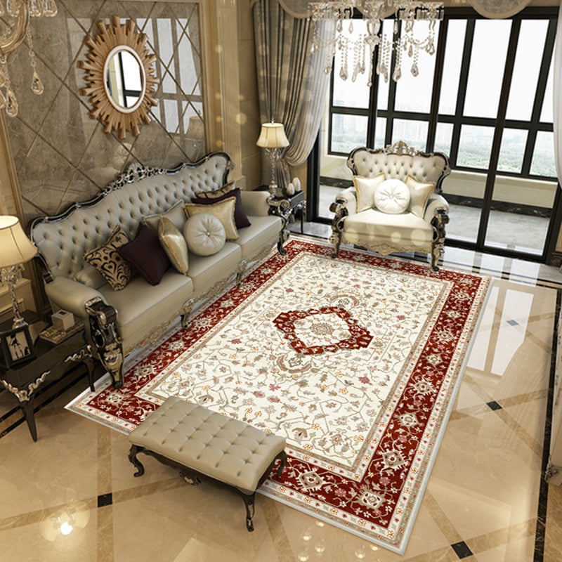 Traditional Tribal Pattern Rug Polyester Indoor Carpet Non-Slip Backing Area Rug for Living Room