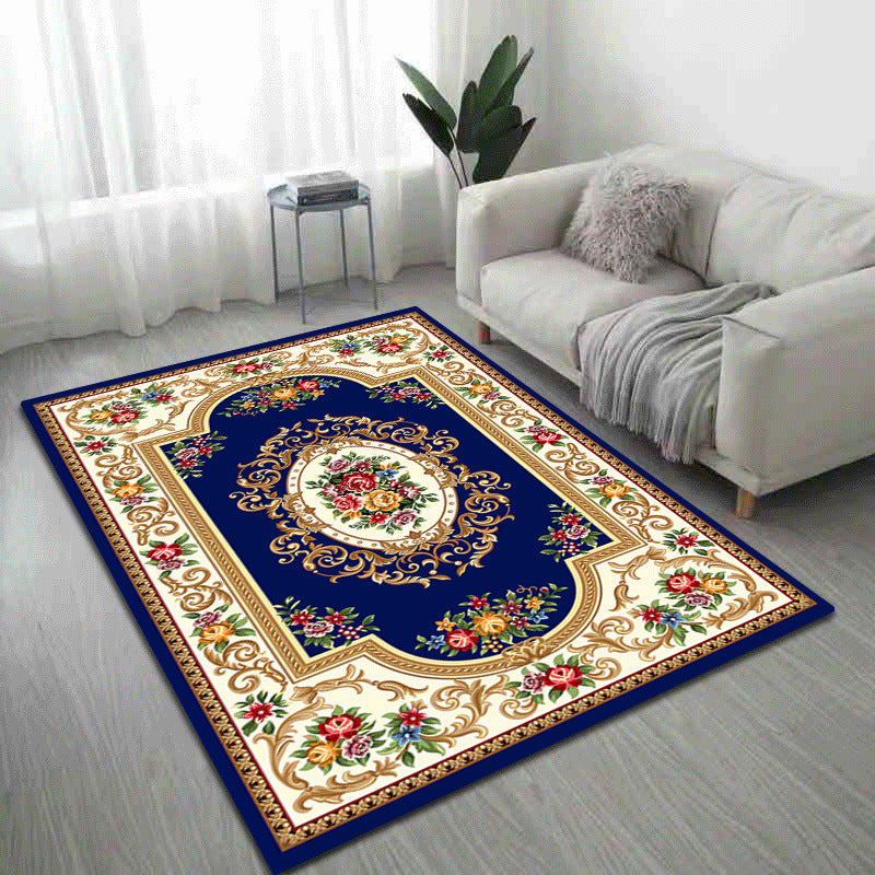 Tapis vivant bleu foncé vintage médaillon de tapis en polyester tapis intérieur lavable