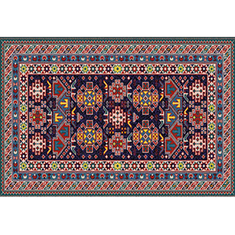 Red Living Room Area Carpet Bohemian Americana Pattern Rug Polyester Non-Slip Area Rug
