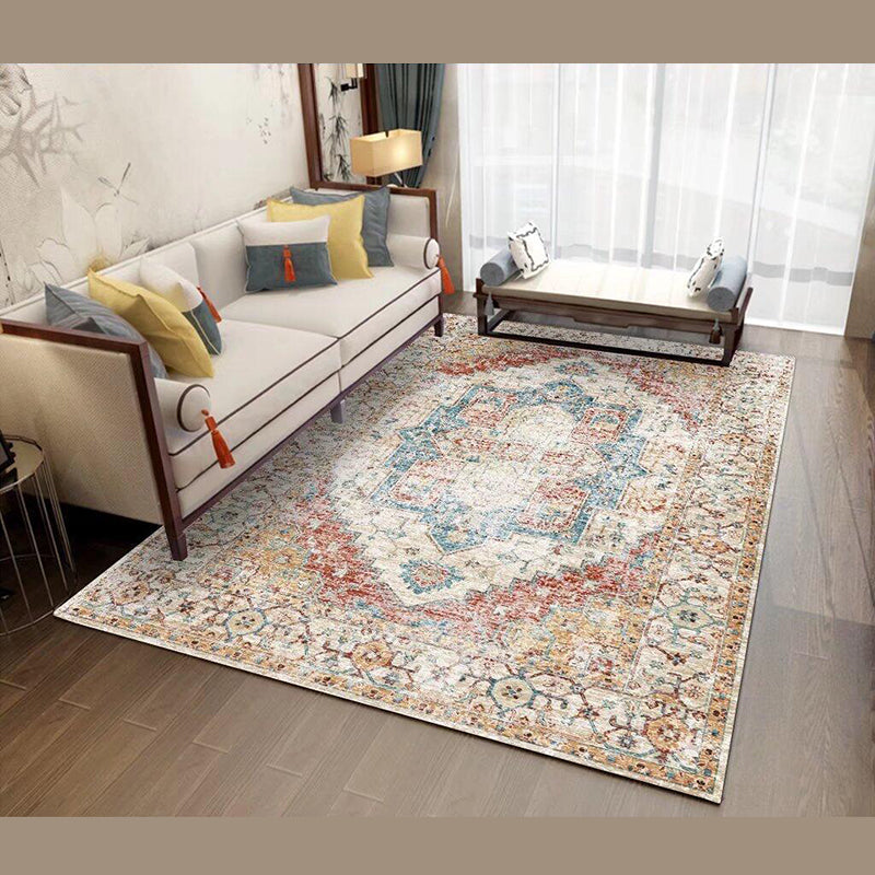 Blue Tribal Pattern Carpet Morocco Polyester Area Rug Non-Slip Backing Rug for Home Decor