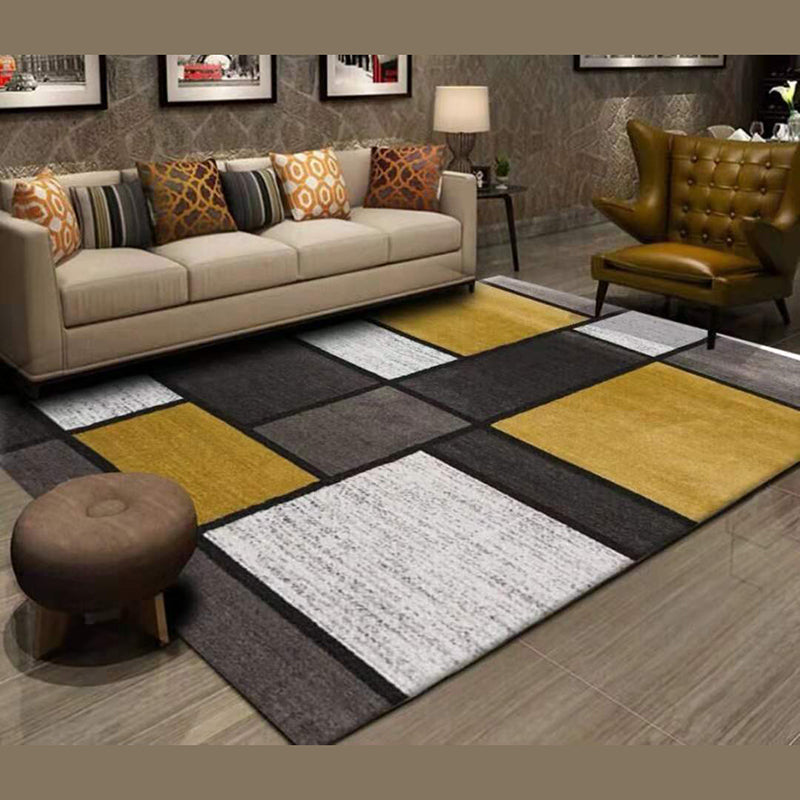 Yellow Modern Rug Polyester Geometric Indoor Rug Non-Split Backing Carpet for Home Decor