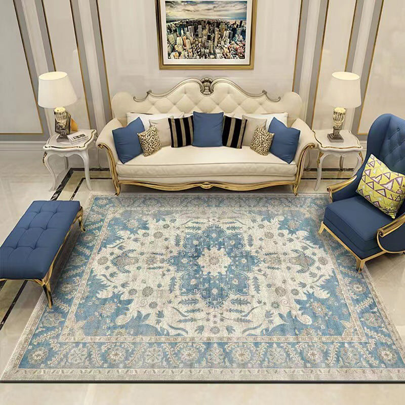 Bohemian Tribal Totem Rug Retro Polyester Indoor Rug Stain Resistant Carpet for Living Room