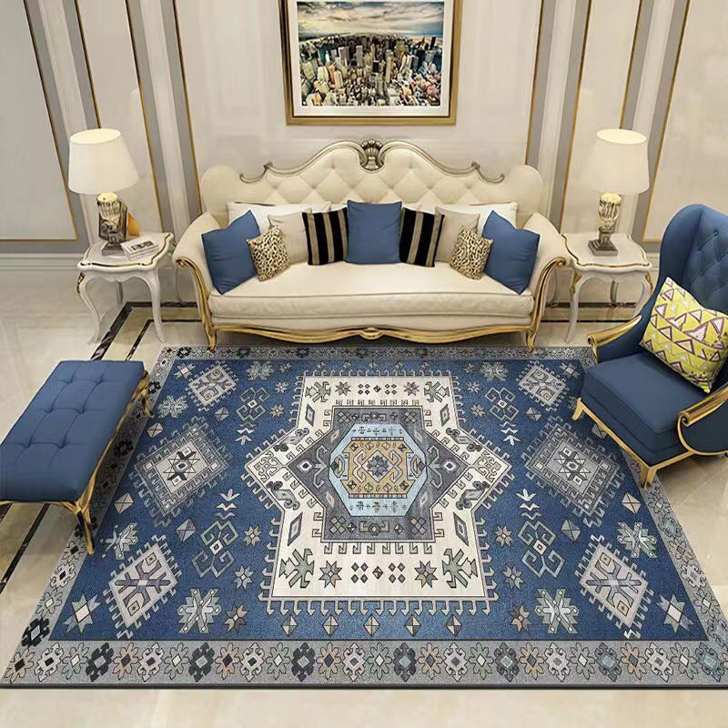 Bohemian Tribal Totem Rug Retro Polyester Indoor Rug Stain Resistant Carpet for Living Room