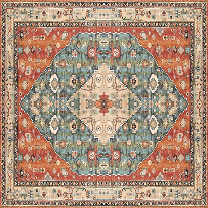 Square Ethnic Print Rug Multicolored Retro Carpet Polyester Stain Resistant Area Rug for Living Room