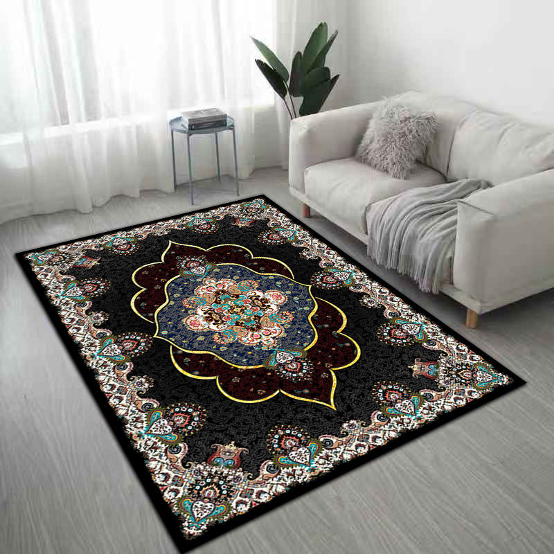 Área azul tradicional alfombra poliéster área de patrón antiguo alfombra no deslizante para decoración del hogar