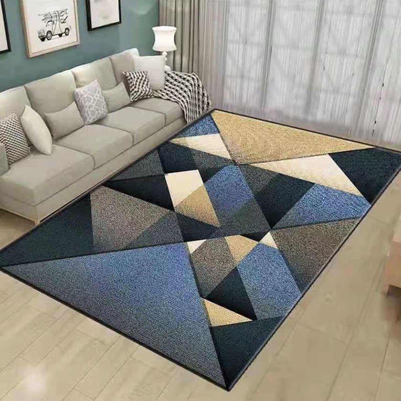 Blue Living Room Indoor Rug Casual Geometric Area Carpet Polyester Anti-Split Carpet