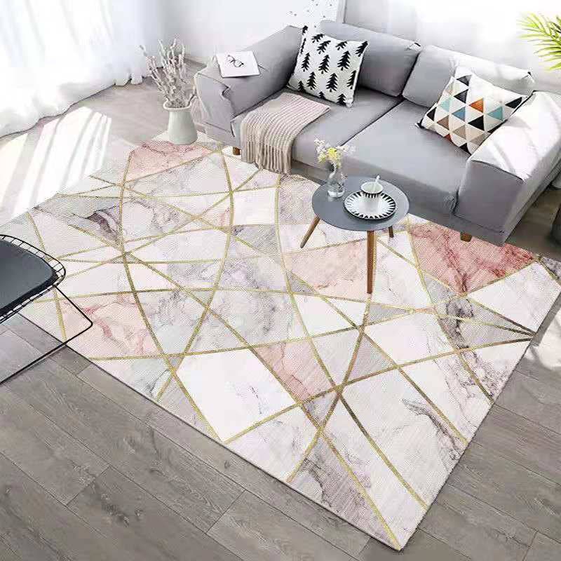 Blue Living Room Indoor Rug Casual Geometric Area Carpet Polyester Anti-Split Carpet