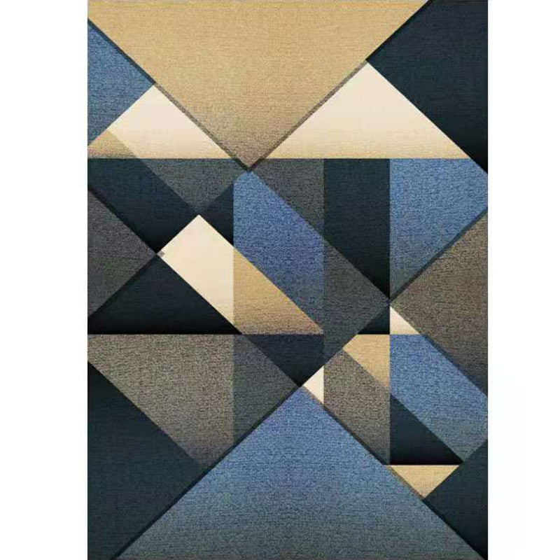 Blue Living Room Indoor Rug Casual Geometric Area Carpet Polyester Anti-Split Carpet