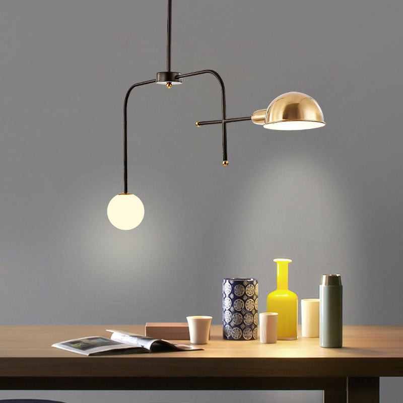 Metal Armed Hanging Chandelier Modern 2/4 Bulbs Black and Gold Ceiling Suspension Lamp