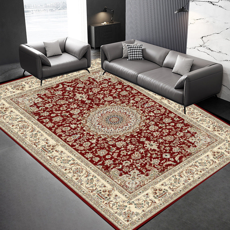 Nostalgia Indoor Rug Floral Print Mid-Century Rug Polyester Non-Slip Backing Carpet for Living Room