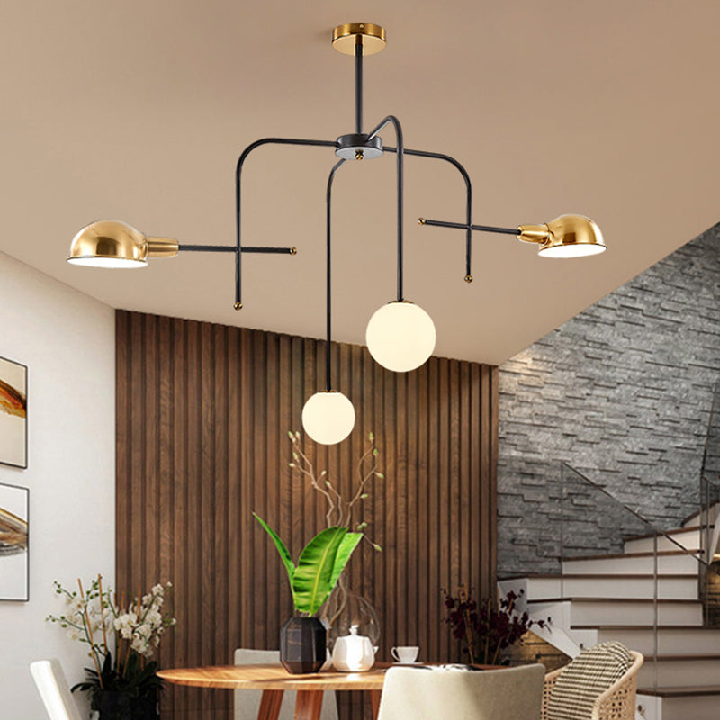 Metal Armed Hanging Chandelier Modern 2/4 Bulbs Black and Gold Ceiling Suspension Lamp