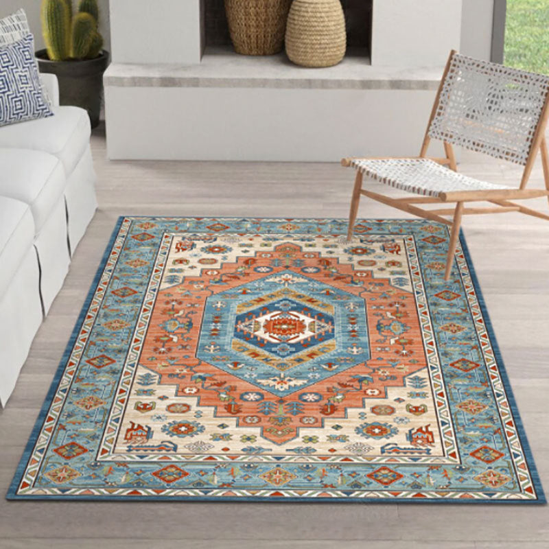 Moroccan Rug Medallion Print Rug Polyester Carpet Stain Resistant Area Rug for Living Room