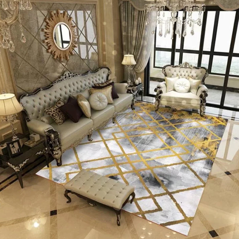 Modern Geometric Pattern Carpet Blue Polyester Area Rug Non-Slip Backing Rug for Home Decor