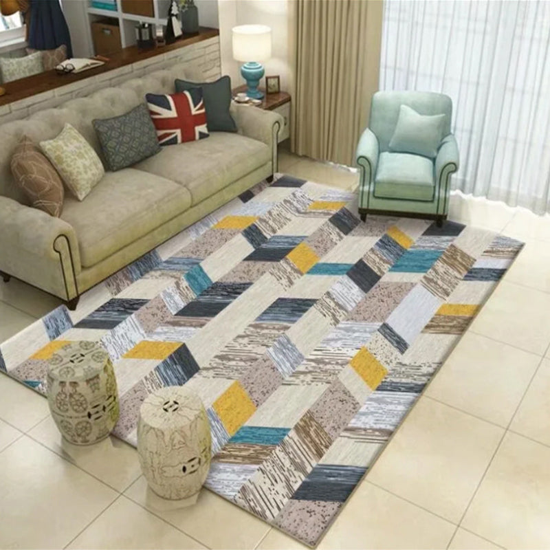 Modern Geometric Pattern Carpet Blue Polyester Area Rug Non-Slip Backing Rug for Home Decor
