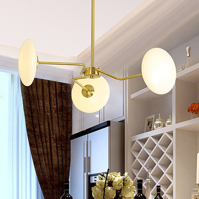 Gold Circular Ceiling Chandelier Contemporary 3 Heads Opal Glass Hanging Pendant Light