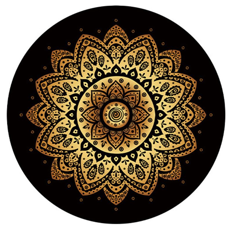 Morocco Tribal Pattern Area Rug Black Polyester Area Carpet Anti-Slip Washable Rug for Home Decor