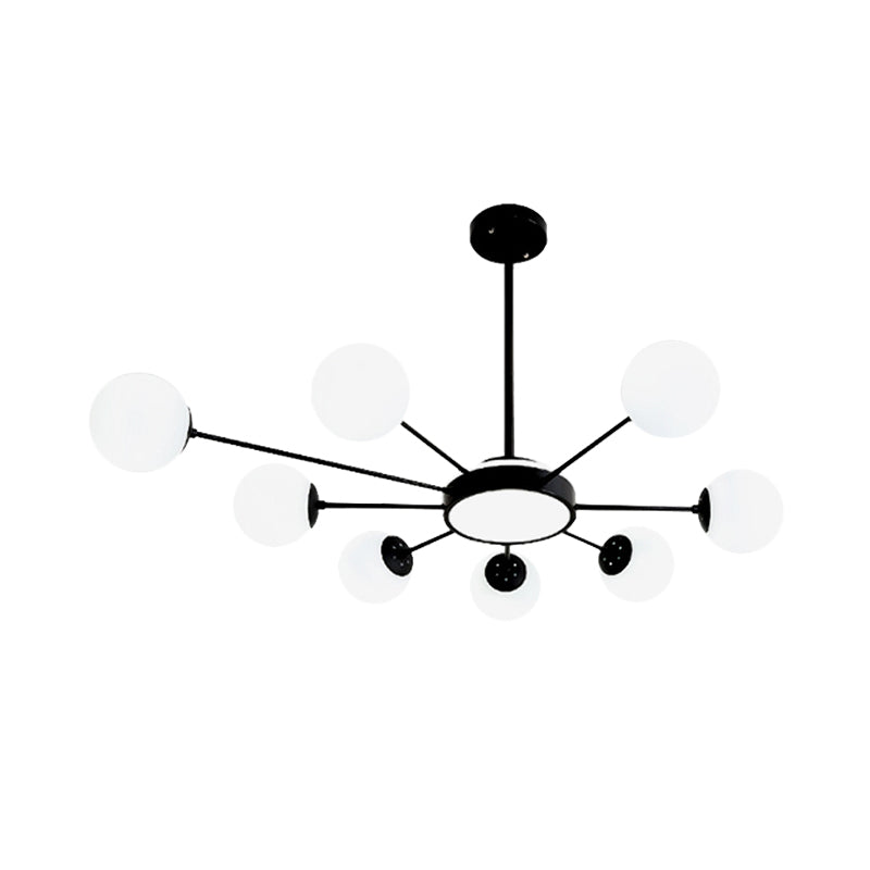 Wit glas rond kroonluchter verlichting modernisme 8 koppen hanglamp in het zwart
