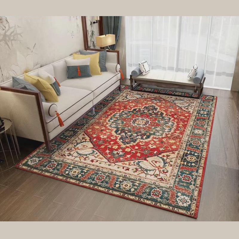 Green Indoor Room Carpet Vintage Medallion Rug Polyester Washable Indoor Rug