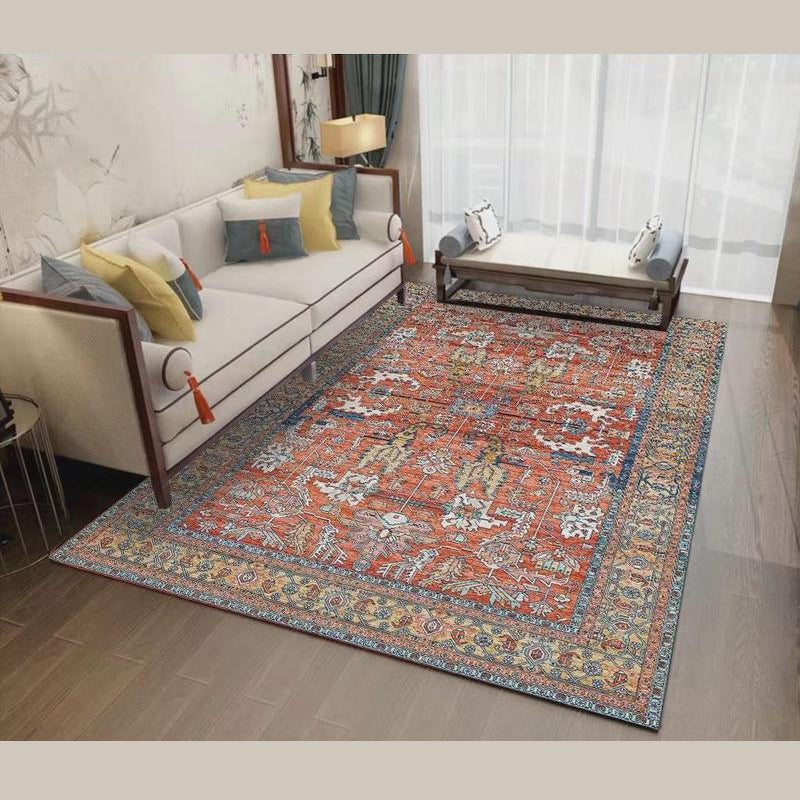 Green Indoor Room Carpet Vintage Medallion Rug Polyester Washable Indoor Rug