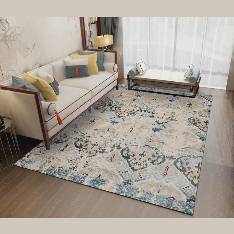 Green Indoor Room Carpet Vintage Medallion Rug Polyester Washable Indoor Rug