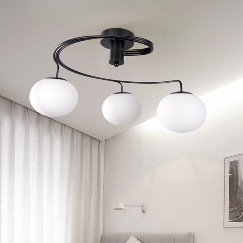 Globe Semi Flush Modernist Mildist Glass 3 cabezas de techo negro Luz de lámpara de montaje para dormitorio