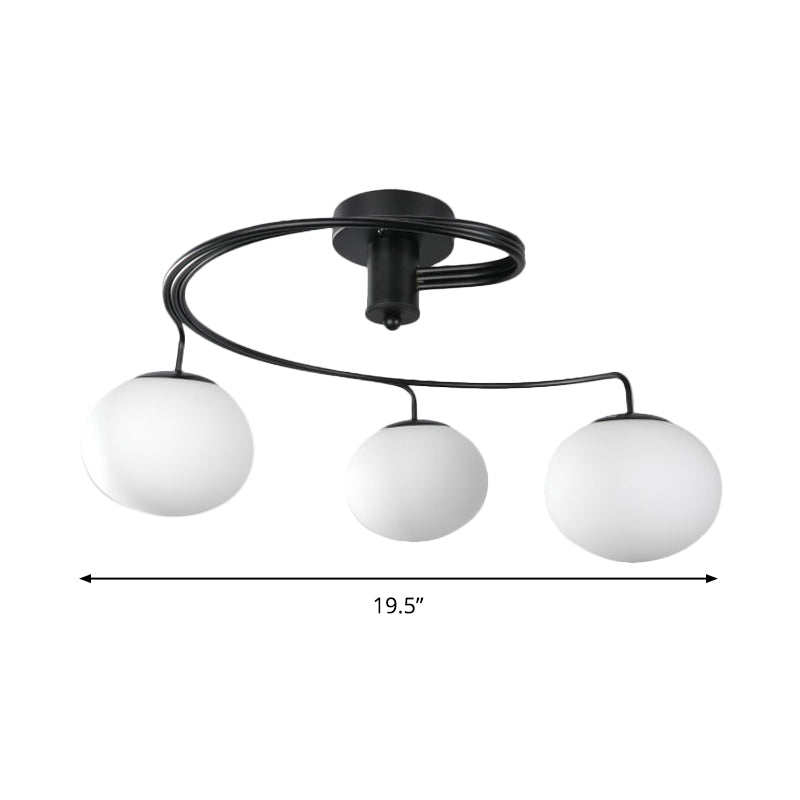 Globe Semi Flush Modernist Mildist Glass 3 cabezas de techo negro Luz de lámpara de montaje para dormitorio