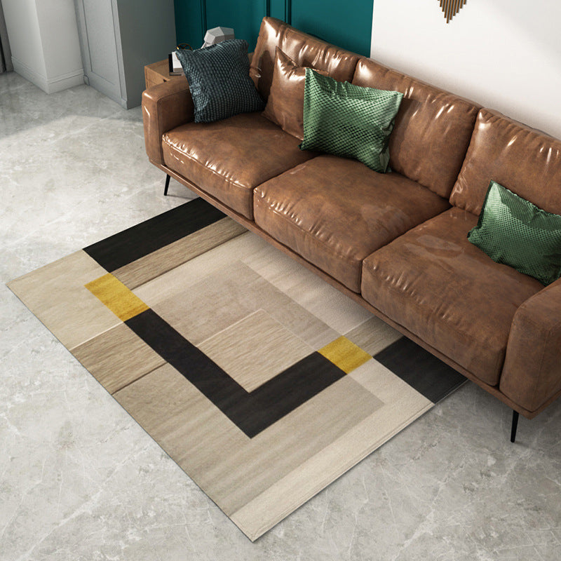 Tan Casual Indoor Carpet Polyester Geometric Area Rug Washable Carpet for Indoor Room