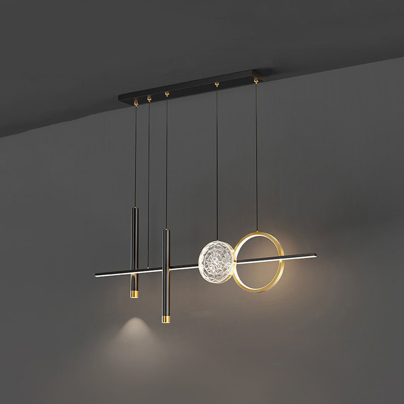 Acrylic Black LED Island Light in Modern Simplicity Aluminium Linear Pendant Light for Dining Room