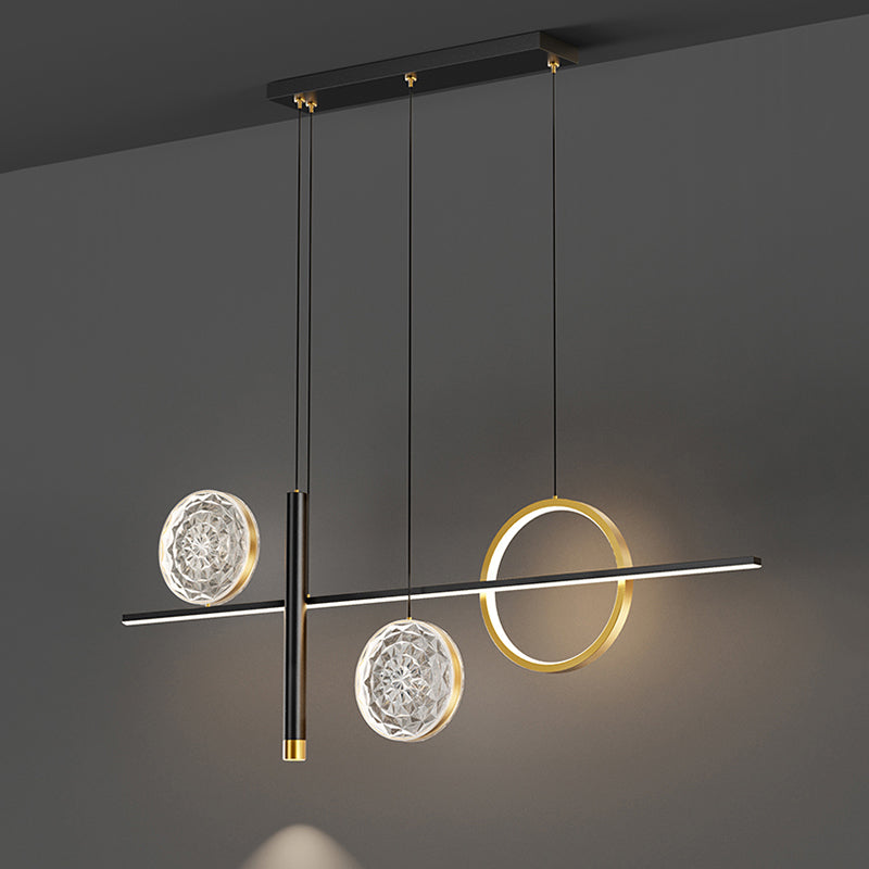 Acrylic Black LED Island Light in Modern Simplicity Aluminium Linear Pendant Light for Dining Room