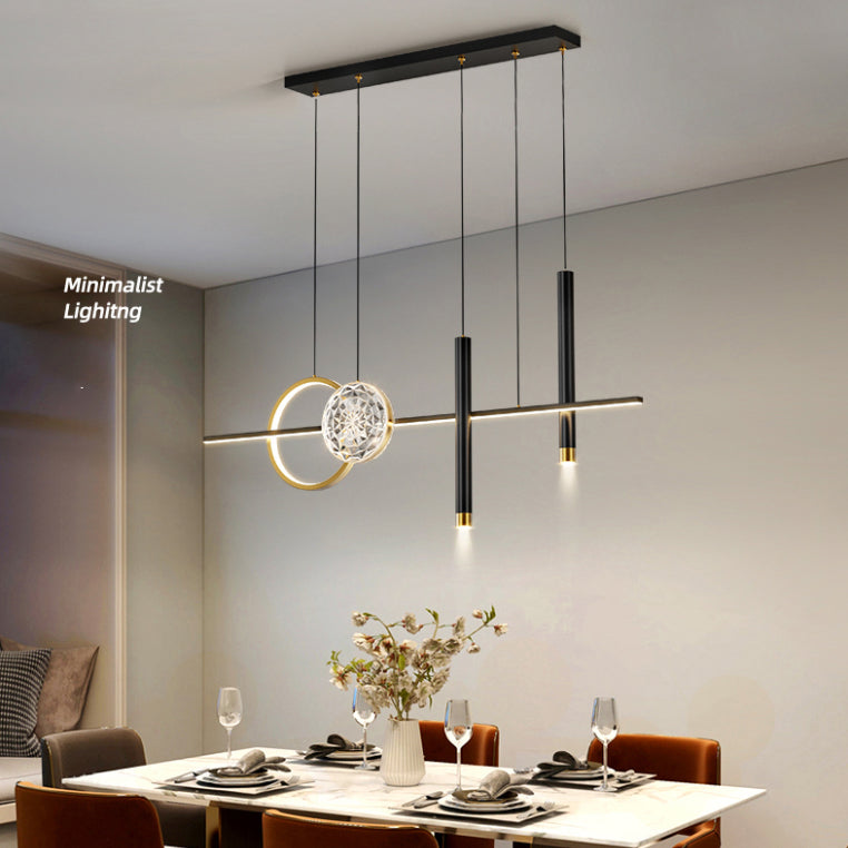 Acrylic Black LED Island Light in Modern Simplicity Aluminium Linear Pendant Light for Dining Room