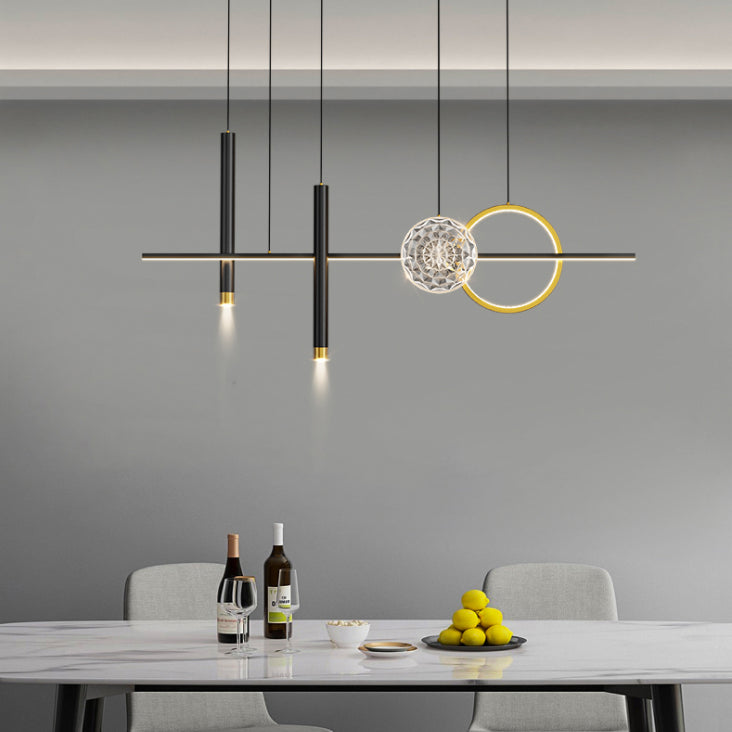 Acrylic Black LED Island Light in Modern Simplicity Aluminium Linear Pendant Light for Dining Room