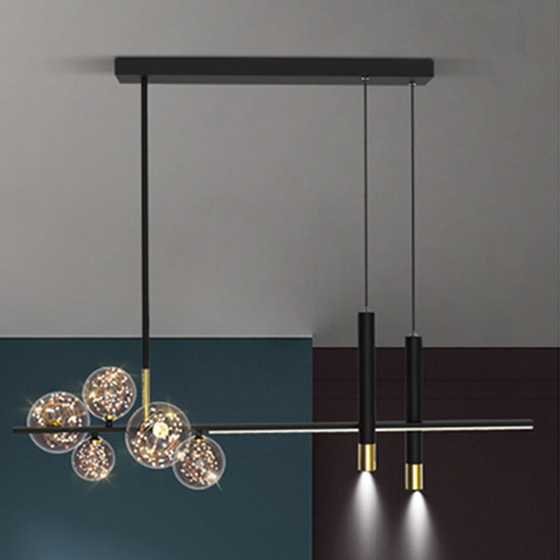 Glass Contemporary Hanging Lights Black Linear Island Lighting Fixture for Dining Room