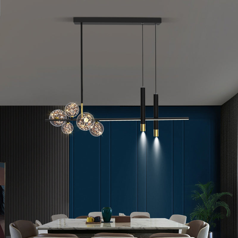Glass Contemporary Hanging Lights Black Linear Island Lighting Fixture for Dining Room