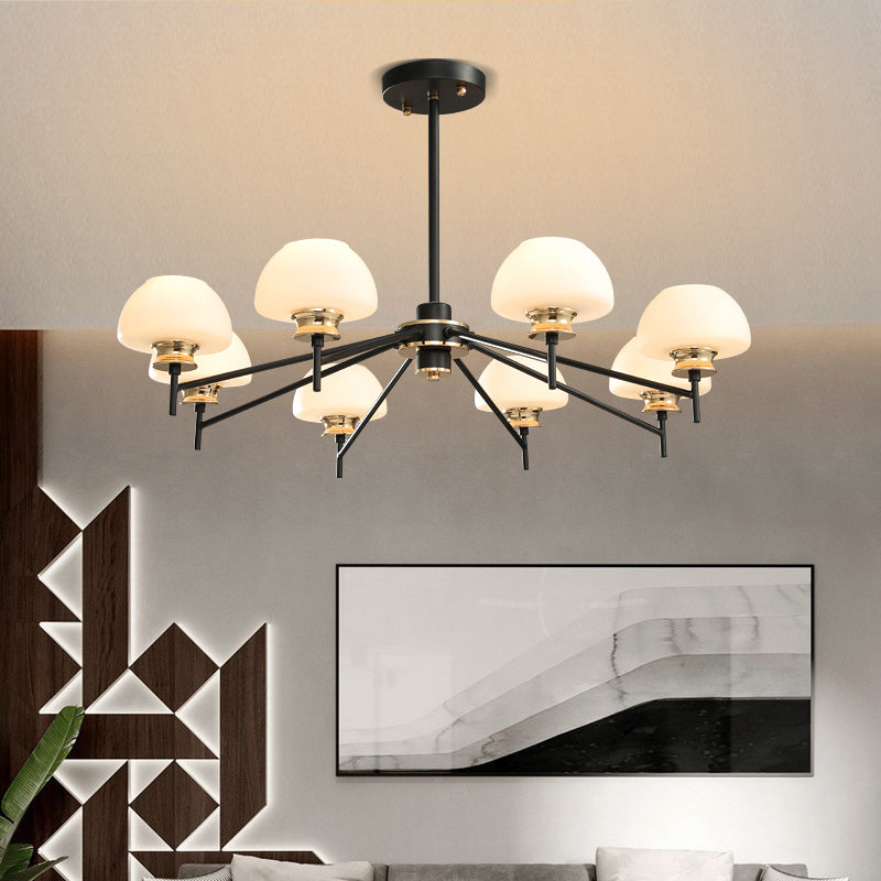 8 Heads Urn Chandelier Light Modern Opal Frosted Glass Ceiling Suspension Lamp in Black and Gold
