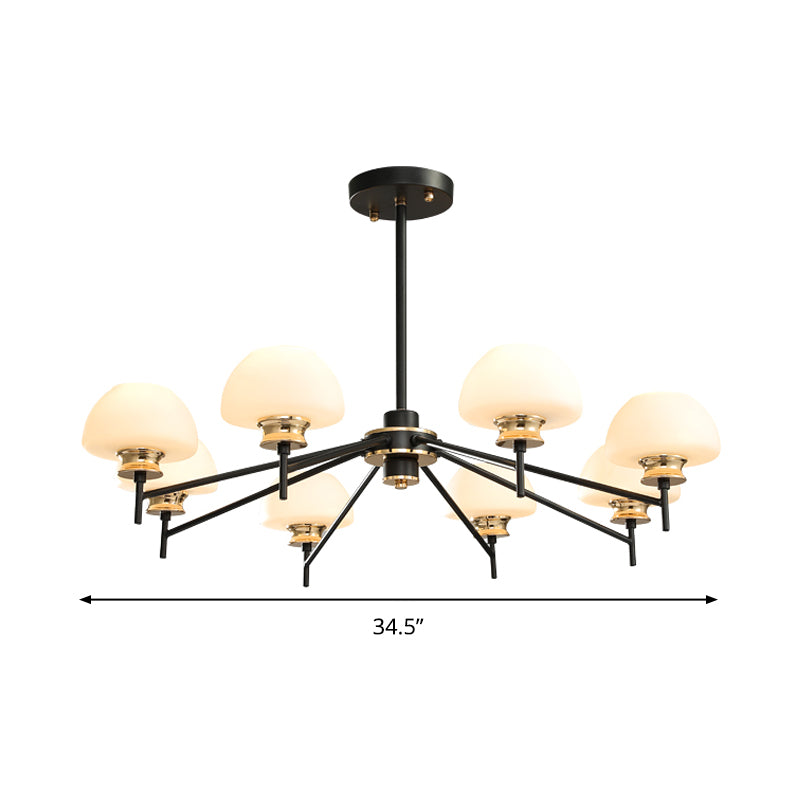 8 Heads Urn Chandelier Light Modern Opal Frosted Glass Ceiling Suspension Lamp in Black and Gold