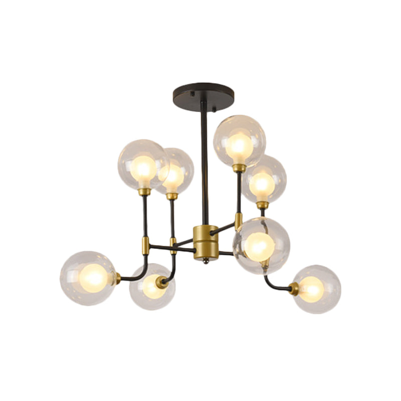 Lustre suspendu orbe moderne en verre transparent 8/16 ampoules Éclairage en suspension en noir et or