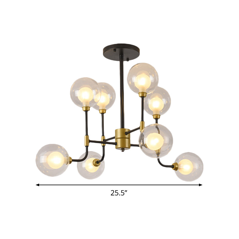 Lustre suspendu orbe moderne en verre transparent 8/16 ampoules Éclairage en suspension en noir et or