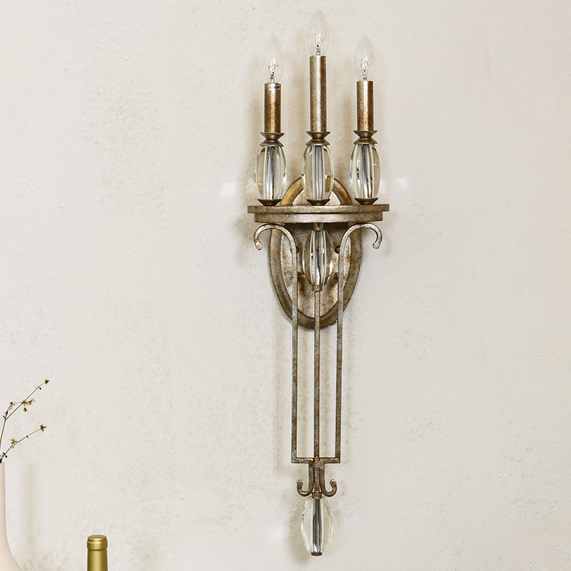 3 Lights Candle Wall Sconce Lighting Rural Antique Silver Clear K9 Crystal LED Wall Light Fixture
