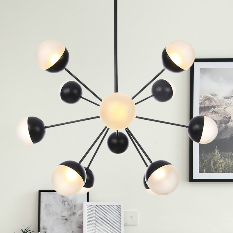 Vetro smerigliato frizzante lampadario frizzante leggero contemporaneo a 12 teste lampada sospensione in nero