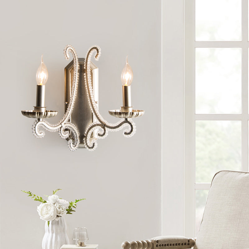 Silver 1/2 Bulbs Wall Lamp Countryside K9 Crystal Candelabra Wall Mount Light for Living Room