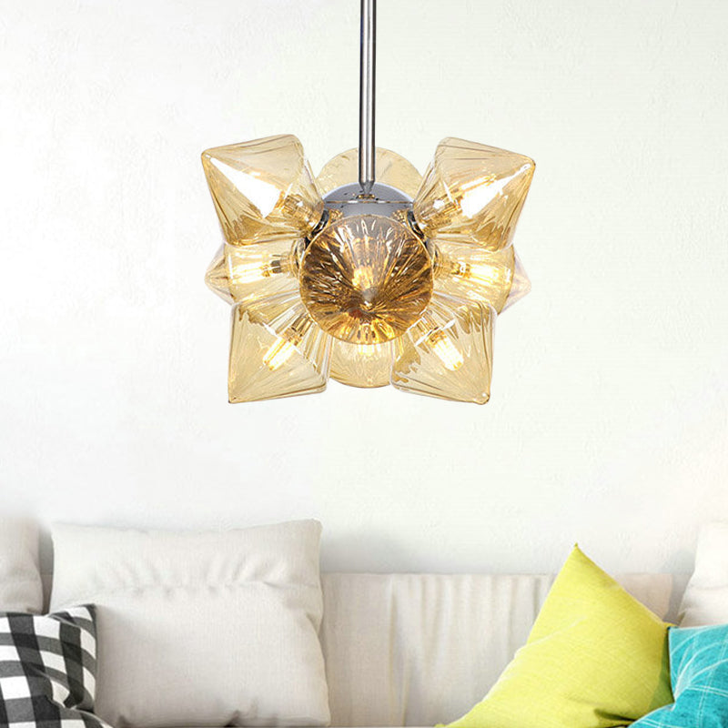 Chandelier suspendu en diamant modernisme Amber Verre 9/12 têtes Plafond Plafond Light in Chrome
